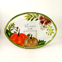 Truly Blessed Always Thankful Fall Festive Green 14 x 10 Glass Harvest Platter - £18.77 GBP