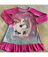Girls Pink Blue Unicorn Rainbow Raglan Fleece Long Sleeve Nightgown 6 - £5.10 GBP