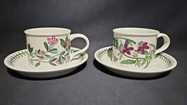 Portmeirion Botanic Garden Drum Flat Cup &amp; Saucer Heartsease Rhododendro... - $31.80