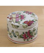 Vtg Chinese Porcelain Jar Trinket Box w/ Lid Painted Flowers Rose Incens... - $470.96 MXN