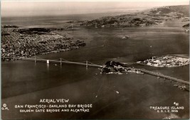 Vtg Postcard RPPC 1939 DOPS San Francisco Bridges Treasure Island Aerial View - £8.15 GBP