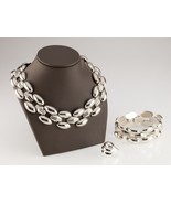 Sterling Silver Italy &quot;M&quot; Link Bold Necklace, Bracelet, and Ring Set - £1,869.03 GBP