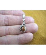 (P18-106) golden orange AMBER oval stone .925 Sterling SILVER ornate PEN... - $31.53 CAD