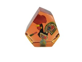 Vintge Portuguese Folk Rooster Galo de Barcelos Paperweight in Red 3D Lucite - £15.53 GBP