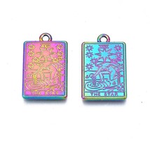 2 Rainbow Tarot Card Pendants The Star Fortune Telling Jewelry 24mm - $5.80