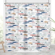 Fish Shower Curtain Nautical Beach Fishing Designer Boys Kids Teen Navy White Co - $27.99