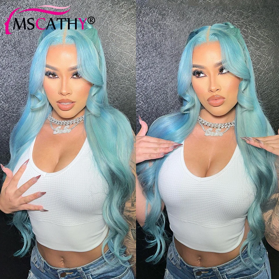 13x6 Blue Natural Body Wave Lace Front Wig HD Brazilian Virgin Human Hair Wigs - £126.72 GBP+