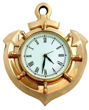 Brass Ship Anchor Nautical Roman Numeral Wall Clock Nautical Home Decor - £72.42 GBP