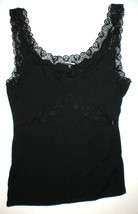 NWT New Designer Josie Natori S Black Womens Tank Top Lace Inset Trim Sm... - $217.80