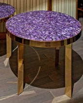 18&quot; Round Amethyst Agate Coffee Table Countertop Furniture &amp; Hallway Decors Arts - £715.02 GBP