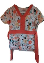 Barco Juniors Orange Multi-color Floral Pattern Size Small Scrub Top Sty... - £10.24 GBP