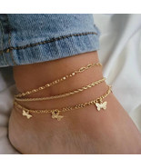 18 K Gold Filled Butterfly Anklet, Water Sage, Dainty Anklet for Woman, ... - £17.62 GBP