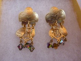 Artisan Dangle Post Earrings Gold tone Modernist crystals - £17.19 GBP