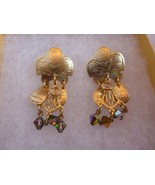 Artisan Dangle Post Earrings Gold tone Modernist crystals - $21.56