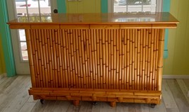 Beach house bamboo tiki bar, outdoor balcony or porch bar with wheels &amp; footrail - £1,673.97 GBP