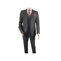 Men Suit BERLUSCONI Turkey 100% Italian Wool Super 180's Vested #Ber2 Charcoal image 2
