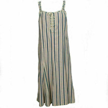 RALPH LAUREN Blue Pearl Cotton Variegated Stripe Lace Up Gored Hem Dress 14 - £55.87 GBP