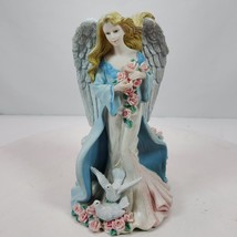 Vintage 1990s Christmas Angel w/ Winds Blue Figurine 7 Inch - £9.81 GBP