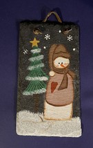 Hand Painted Snowman &amp; Christmas Tree on Slate Holiday Winter Wall Decor Hanging - £6.42 GBP