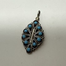 Native American Sterling Silver Petit Point Blue Turquoise Pendant Zuni Signed - £39.14 GBP
