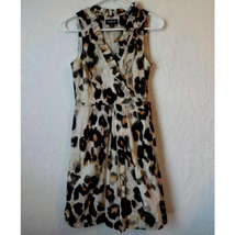 Allen B Beige Fit Flare Dress Women 2 Ruffles Pleated Brow Cheetah Print... - £12.68 GBP
