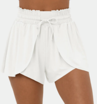 Women&#39;s M, Halara White Ruffled High Waisted Flowy Wrap Look Shorts - $12.99