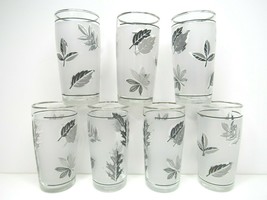 8 VTG Libbey Silver Rim Leaf Frosted 4&quot; Small Juice Glasses MCM Foilage Tumblers - £36.41 GBP