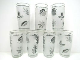 8 VTG Libbey Silver Rim Leaf Frosted 4&quot; Small Juice Glasses MCM Foilage ... - £36.51 GBP