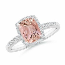 ANGARA Rectangular Cushion Morganite Halo Engagement Ring for Women in 14K Gold - £1,147.76 GBP