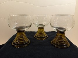 Vintage Set of 3 Roemer Glass Green Stemmed German Wine Glasses MCM Barw... - $41.58