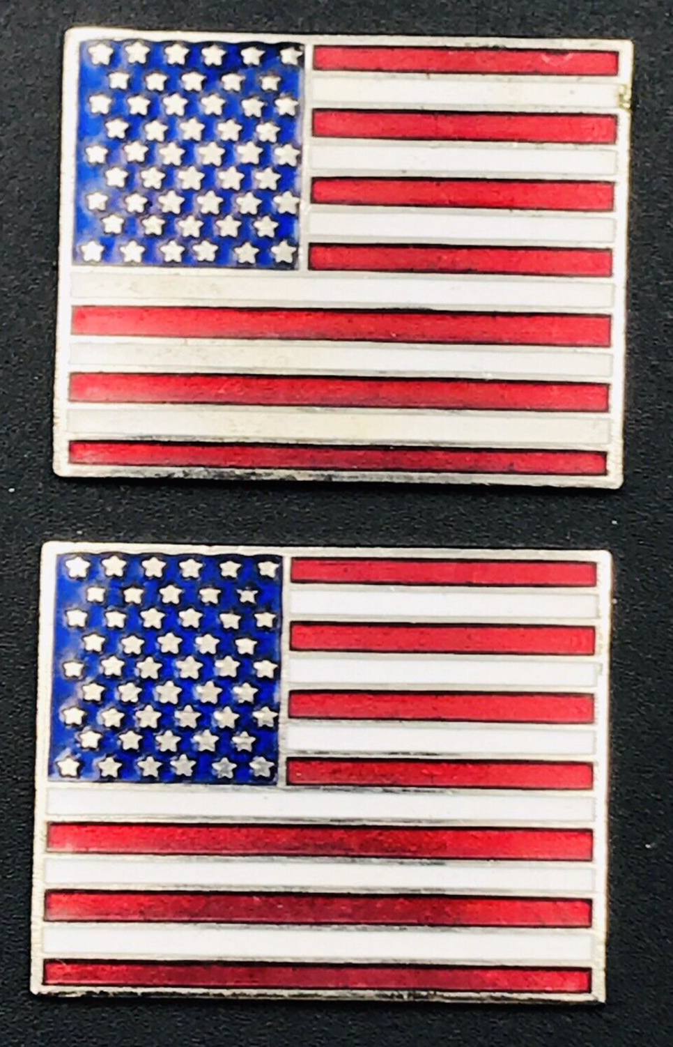 Primary image for Two (2) Silver Tone USA American Flag Metal Emblem Badge New 1.25" x 1"