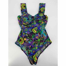 Vintage Catalina One Piece Swimsuit Sz 12 Multicolor Paisley Ruched Bra Cups - £23.49 GBP