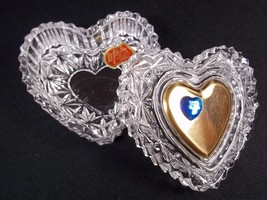 Lefton lead crystal heart trinket box Blue Sapphire Sept gold heart lid ... - $13.00