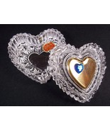 Lefton lead crystal heart trinket box Blue Sapphire Sept gold heart lid ... - $13.00