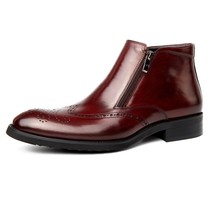 Men Maroon Red High Ankle Brogue Toe Wing Tip Double Zipper Leather Boot US 7-16 - £125.30 GBP