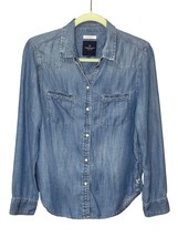 American Eagle Outfitters Boyfriend Denim Shirt M Pearl Snap Capsule Western Fad - £13.77 GBP