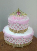 Pink and Gold Elegant Princess Themed Baby Girl Shower 2 Tier Beaded Diaper Cake - £36.76 GBP
