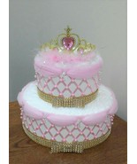 Pink and Gold Elegant Princess Themed Baby Girl Shower 2 Tier Beaded Diaper Cake - $50.00