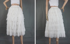 WHITE Layered Tulle Maxi Skirt Outfit Womens Plus Size Ruffle Tulle Skirt image 3