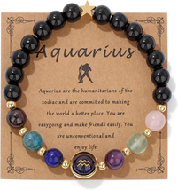 Zodiac Bracelets for Women 12 Constellations Healing Crystal Stone Beads Bracele - £9.14 GBP