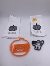 Halloween Kitchen Lot 2 Wilton Cookie Cutters And Pumpkin THANKFUL Towels - $11.30