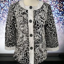 Chicos Sequin Blazer Jacket Small 0 Black White Sequins Button Up Sparkly Blingy - £20.14 GBP