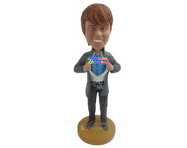 Custom Bobblehead Cool Dude In Formal Outfit Showing His Superhero Costume - Sup - £71.12 GBP