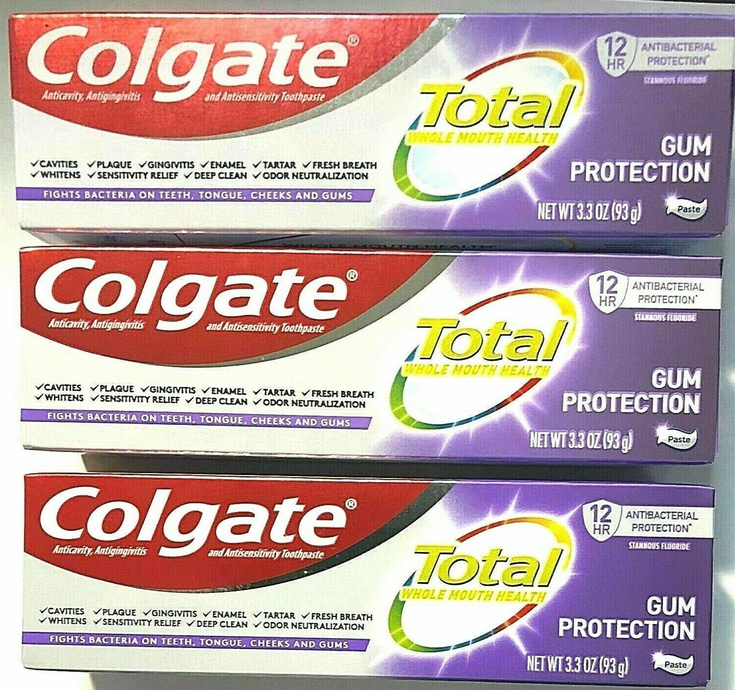 Lot of 3 Colgate Total Wh Mouth Health Gum Protection Antibacterial 3.3 Oz - $14.99