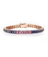 18K Multi Rainbow Sapphire Tennis Bracelet Silver Gold Anniversary Women Gift - $249.00 - $340.00
