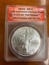 2010 S$1 25th Anniversary Silver Eagle Graded by ANACS as MS-70 First Releases - £50.38 GBP