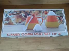 Mr. Halloween Candy Corn Ceramic Mug Set of 2 with Lids &amp; Spoons - 18oz - £39.95 GBP