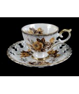 Demitasse Cup &amp;  Laced Edge Saucer, Lusterware w/Yellow Roses Collector Cup - £11.69 GBP
