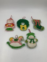 Lot of 5 Vintage Plush Fabric Sewn Christmas Ornaments Santa Stocking Snowman  - £9.98 GBP