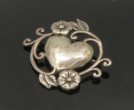 JEZLAINE 925 Sterling Silver - Vintage Floral Vine Love Heart Brooch Pin- BP8568 - £63.04 GBP